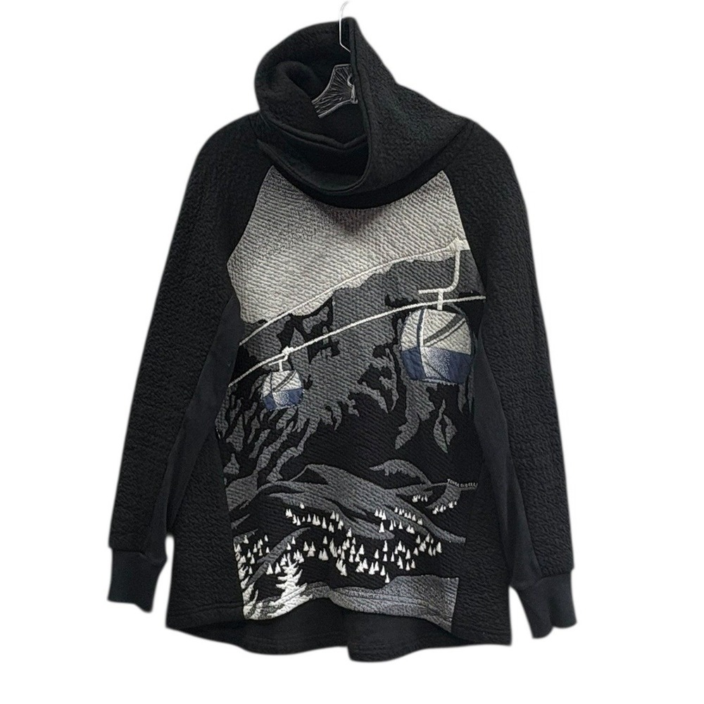 Tonia Debellis Ski Scene Cowl Neck Novelty Tunic Sweater‎ Cozy Winter Graphic M